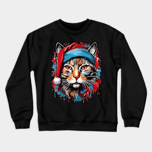 Cat Christmas with Santa Hat Crewneck Sweatshirt